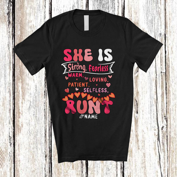 MacnyStore - Personalized She Is Strong Aunt; Adorable Mother's Day Hearts; Custom Name Aunt Family T-Shirt