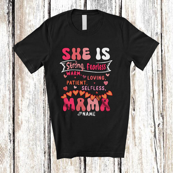 MacnyStore - Personalized She Is Strong Mama; Adorable Mother's Day Hearts; Custom Name Mama Family T-Shirt