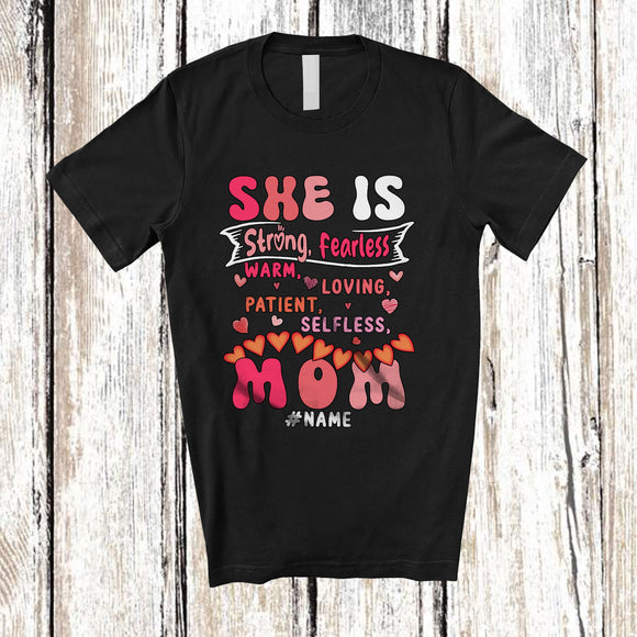 MacnyStore - Personalized She Is Strong Mom; Adorable Mother's Day Hearts; Custom Name Mom Family T-Shirt