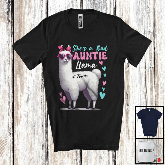 MacnyStore - Personalized She's A Bad Auntie Llama; Joyful Mother's Day Sunglasses Custom Name Llama T-Shirt