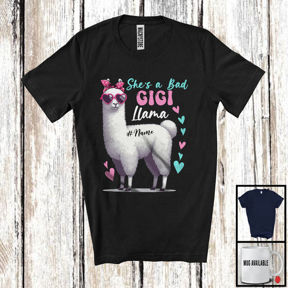 MacnyStore - Personalized She's A Bad Gigi Llama; Joyful Mother's Day Sunglasses Custom Name Llama T-Shirt