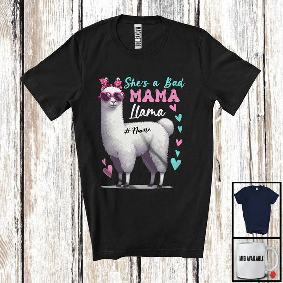 MacnyStore - Personalized She's A Bad Mama Llama; Joyful Mother's Day Sunglasses Custom Name Llama T-Shirt