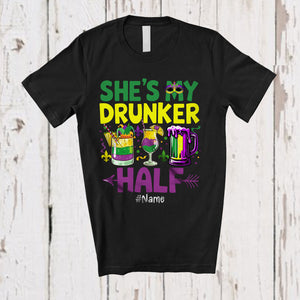 MacnyStore - Personalized She's My Drunker Half; Wonderful Mardi Gras Custom Name Drinking; Couple Parade T-Shirt