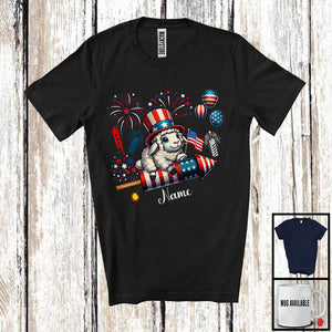 MacnyStore - Personalized Sheep Riding Firecracker, Lovely 4th Of July USA Flag Custom Name, Farm Animal T-Shirt