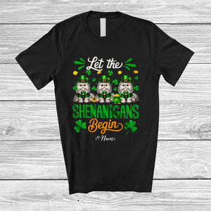 MacnyStore - Personalized Shenanigans Begin; Amusing St. Patrick's Day Custom Name Three Cats Leprechaun T-Shirt