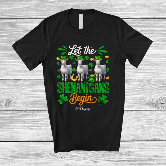 MacnyStore - Personalized Shenanigans Begin; Amusing St. Patrick's Day Custom Name Three Goats Leprechaun T-Shirt