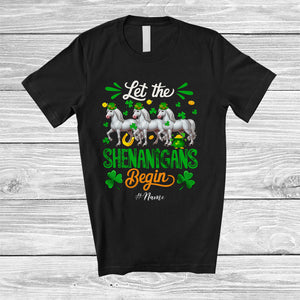 MacnyStore - Personalized Shenanigans Begin; Amusing St. Patrick's Day Custom Name Three Horses Leprechaun T-Shirt