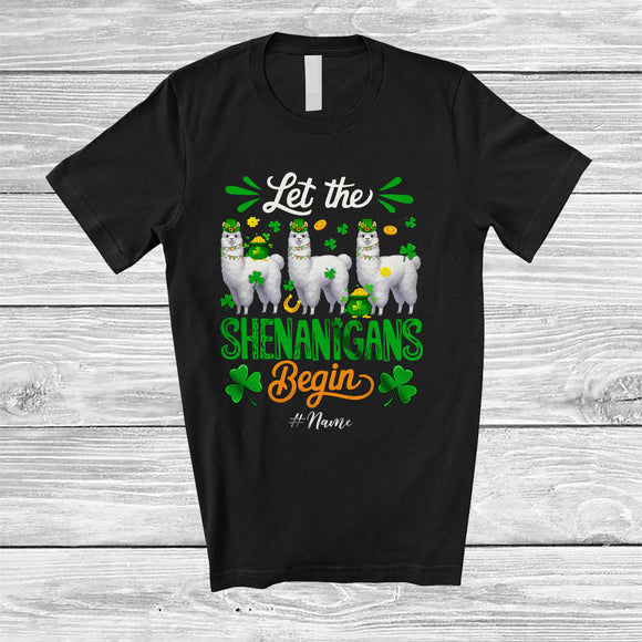 MacnyStore - Personalized Shenanigans Begin; Amusing St. Patrick's Day Custom Name Three Llamas Leprechaun T-Shirt