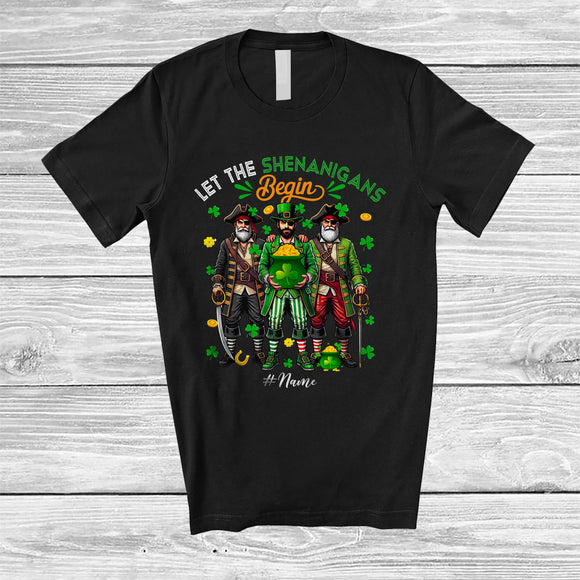 MacnyStore - Personalized Shenanigans Begin; Amusing St. Patrick's Day Custom Name Three Pirates Leprechaun T-Shirt