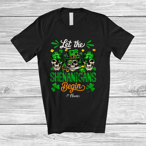 MacnyStore - Personalized Shenanigans Begin; Amusing St. Patrick's Day Custom Name Three Skull Pirates Leprechaun T-Shirt