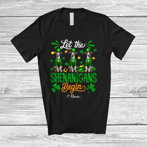 MacnyStore - Personalized Shenanigans Begin; Amusing St. Patrick's Day Custom Name Three Whippets Leprechaun T-Shirt