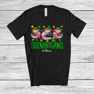 MacnyStore - Personalized Shenanigans; Amusing St. Patrick's Day Custom Name Three Irish Axolotls Leprechaun T-Shirt