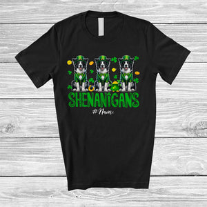 MacnyStore - Personalized Shenanigans; Amusing St. Patrick's Day Custom Name Three Irish Border Collies Leprechaun T-Shirt