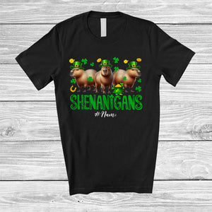 MacnyStore - Personalized Shenanigans; Amusing St. Patrick's Day Custom Name Three Irish Capybaras Leprechaun T-Shirt