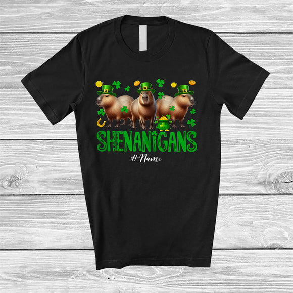 MacnyStore - Personalized Shenanigans; Amusing St. Patrick's Day Custom Name Three Irish Capybaras Leprechaun T-Shirt