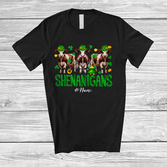 MacnyStore - Personalized Shenanigans; Amusing St. Patrick's Day Custom Name Three Irish Cows Leprechaun T-Shirt