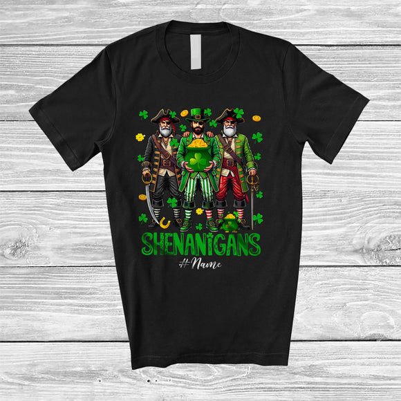 MacnyStore - Personalized Shenanigans; Amusing St. Patrick's Day Custom Name Three Irish Pirates Leprechaun T-Shirt