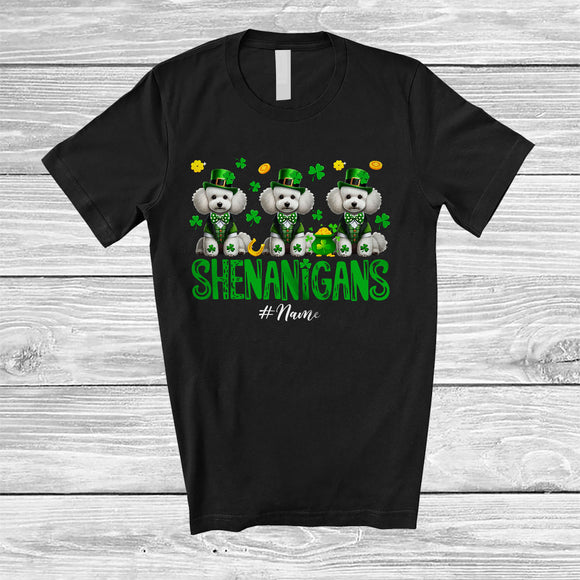 MacnyStore - Personalized Shenanigans; Amusing St. Patrick's Day Custom Name Three Irish Poodles Leprechaun T-Shirt