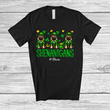 MacnyStore - Personalized Shenanigans; Amusing St. Patrick's Day Custom Name Three Irish Pugs Leprechaun T-Shirt