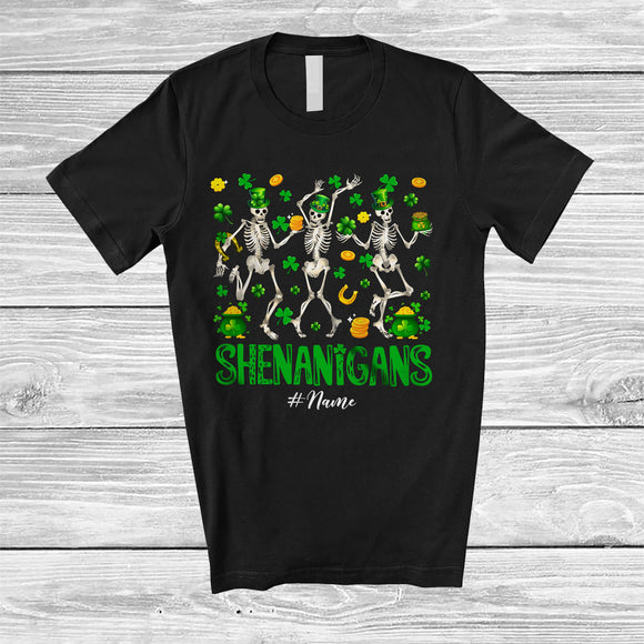 MacnyStore - Personalized Shenanigans; Amusing St. Patrick's Day Custom Name Three Irish Skeletons Leprechaun T-Shirt