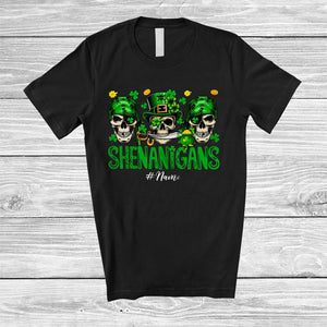 MacnyStore - Personalized Shenanigans; Amusing St. Patrick's Day Custom Name Three Irish Skull Pirates Leprechaun T-Shirt