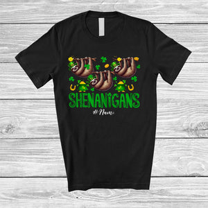 MacnyStore - Personalized Shenanigans; Amusing St. Patrick's Day Custom Name Three Irish Sloths Leprechaun T-Shirt