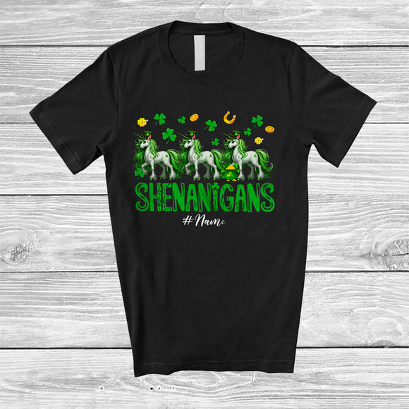 MacnyStore - Personalized Shenanigans; Amusing St. Patrick's Day Custom Name Three Irish Unicorns Leprechaun T-Shirt