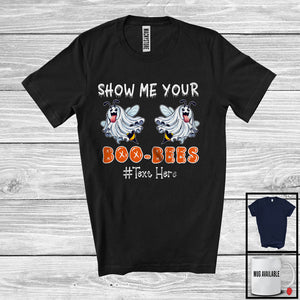 MacnyStore - Personalized Show Me Your Boo Bees; Lovely Halloween Boo Ghost Boobs; Women Custom Name T-Shirt