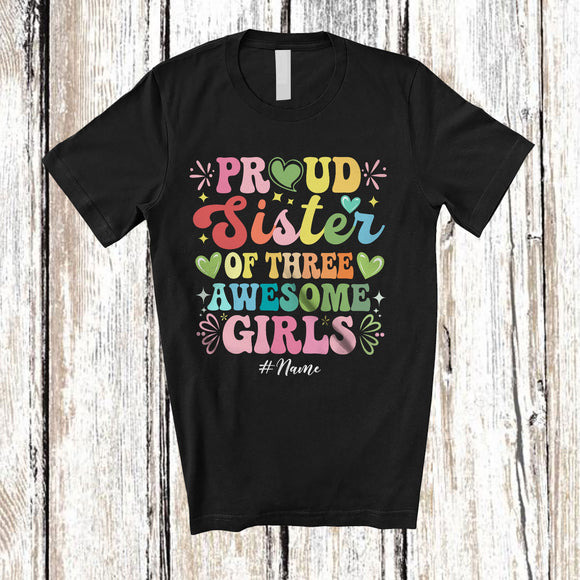 MacnyStore - Personalized Sister of 3 Awesome Girls; Joyful Mother's Day Hearts; Sisters Custom Name Family T-Shirt