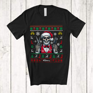 MacnyStore - Personalized Skeleton Barber; Lovely Christmas Custom Name Santa Skeleton Barber; Sweater Family T-Shirt