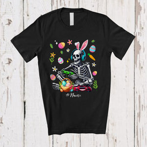 MacnyStore - Personalized Skeleton Bunny Playing Game; Fantastic Easter Eggs Custom Name Gamer; Family T-Shirt