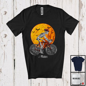 MacnyStore - Personalized Skeleton Driving Bicycle, Scary Halloween Custom Name Bicycle Biker Lover T-Shirt