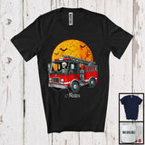 MacnyStore - Personalized Skeleton Driving Firetruck, Scary Halloween Custom Name Firetruck Driver Lover T-Shirt