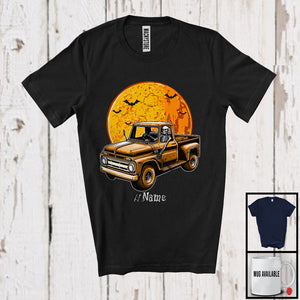 MacnyStore - Personalized Skeleton Driving Pickup Truck, Scary Halloween Custom Name Pickup Truck Driver T-Shirt