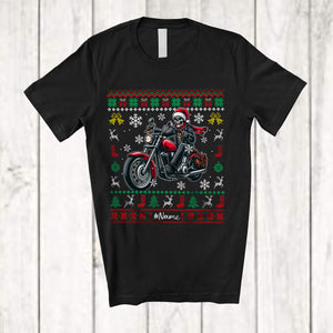 MacnyStore - Personalized Skeleton Motorcycle; Lovely Christmas Custom Name Santa Skeleton Biker; Sweater Family T-Shirt