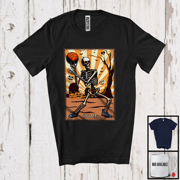MacnyStore - Personalized Skeleton Playing Basketball, Amazing Halloween Custom Name Sport Player Team T-Shirt
