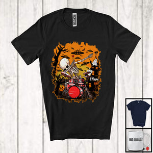 MacnyStore - Personalized Skeleton Playing Drum; Scary Halloween Dabbing Skeleton; UFO Custom Name T-Shirt