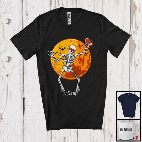 MacnyStore - Personalized Skeleton Playing Football, Scary Halloween Custom Name Football Player, Sport T-Shirt