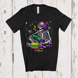 MacnyStore - Personalized Skeleton Playing Game; Fantastic Mardi Gras Masked Custom Name Gamer; Family T-Shirt