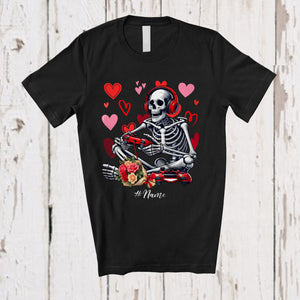 MacnyStore - Personalized Skeleton Playing Game; Fantastic Valentine Hearts Roses; Custom Name Gamer T-Shirt