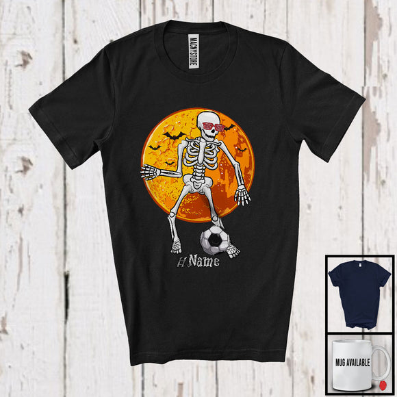 MacnyStore - Personalized Skeleton Playing Soccer, Scary Halloween Custom Name Soccer Player, Sport T-Shirt