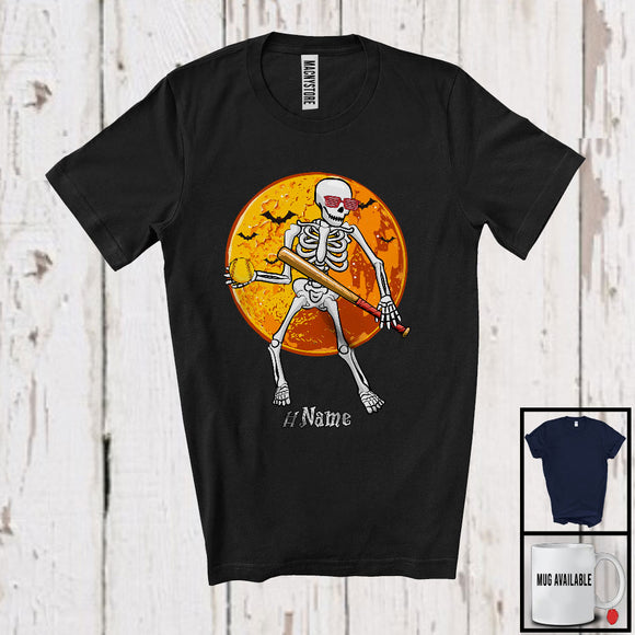 MacnyStore - Personalized Skeleton Playing Softball, Scary Halloween Custom Name Softball Player, Sport T-Shirt