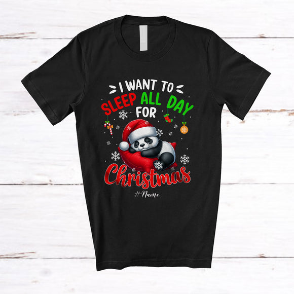 MacnyStore - Personalized Sleep All Day For Christmas; Lovely Custom Name Santa Panda Lazy Sleepy; Animal T-Shirt