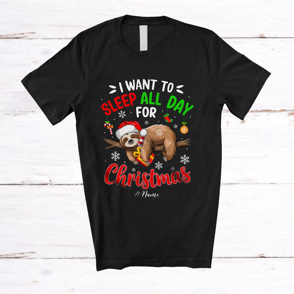 MacnyStore - Personalized Sleep All Day For Christmas; Lovely Custom Name Santa Sloth Lazy Sleepy; Animal T-Shirt