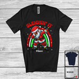 MacnyStore - Personalized Sleighin' It; Sarcastic Christmas Lights Dabbing Santa Rainbow; Custom Name Family T-Shirt