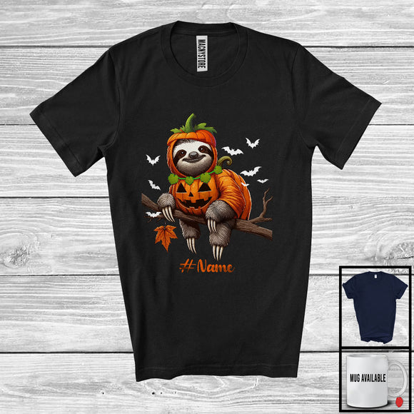 MacnyStore - Personalized Sloth Pumpkin Cosplay; Humorous Halloween Custom Name Sloth; Animal T-Shirt