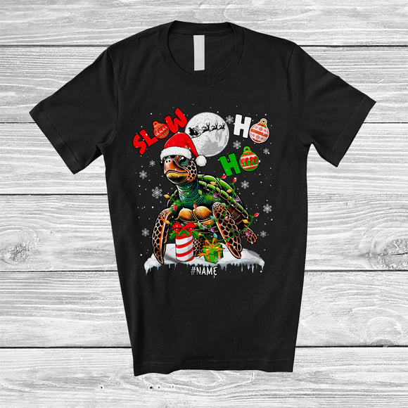 MacnyStore - Personalized Slow 2HO; Awesome Christmas Lights Santa Slow Turtle Animal; Custom Name Family T-Shirt