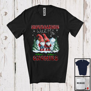 MacnyStore - Personalized Snowboarding With My Gnomies; Lovely Christmas Plaid Custom Name Couple Gnomes T-Shirt