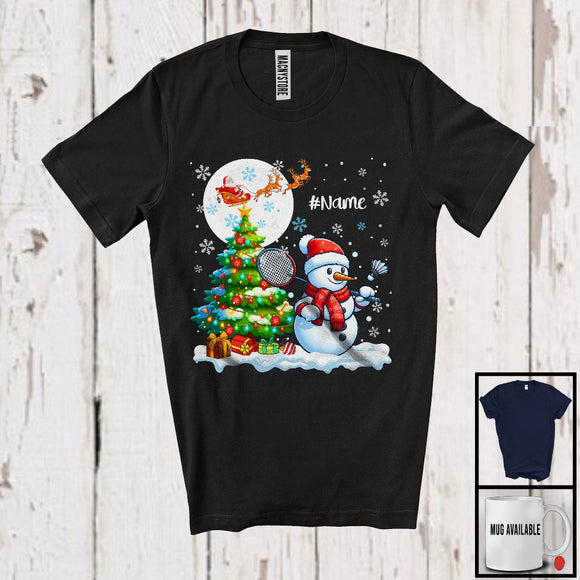 MacnyStore - Personalized Snowman Playing Badminton Team; Joyful Christmas Custom Name Sport Player T-Shirt