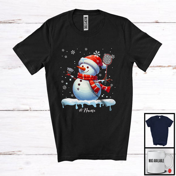 MacnyStore - Personalized Snowman Playing Badminton; Fantastic Christmas Custom Name Badminton Player T-Shirt